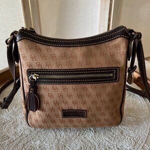 Doony and Bourke Classic Signature Jaquard Crossbody Bag Brown Tan Shoulder Bag